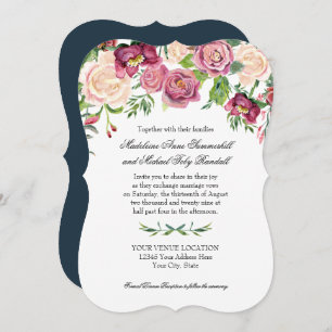 Invitation Aquarelle Automne Hiver Bourgogne Floral Rose Fern
