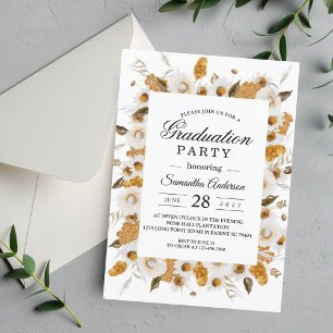 Invitation Aquarelle Automne Jaune & Blanc Cadre Floral