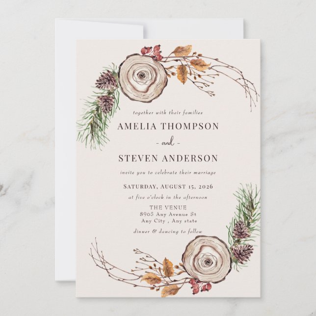 Invitation Aquarelle Automne | Mariage Woodland (Devant)