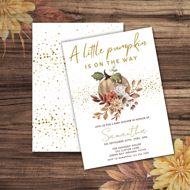Invitation Aquarelle Automne Petit Baby shower à thème Citrou (baby shower little pumpkin theme -gender neutral fall baby shower invitation)