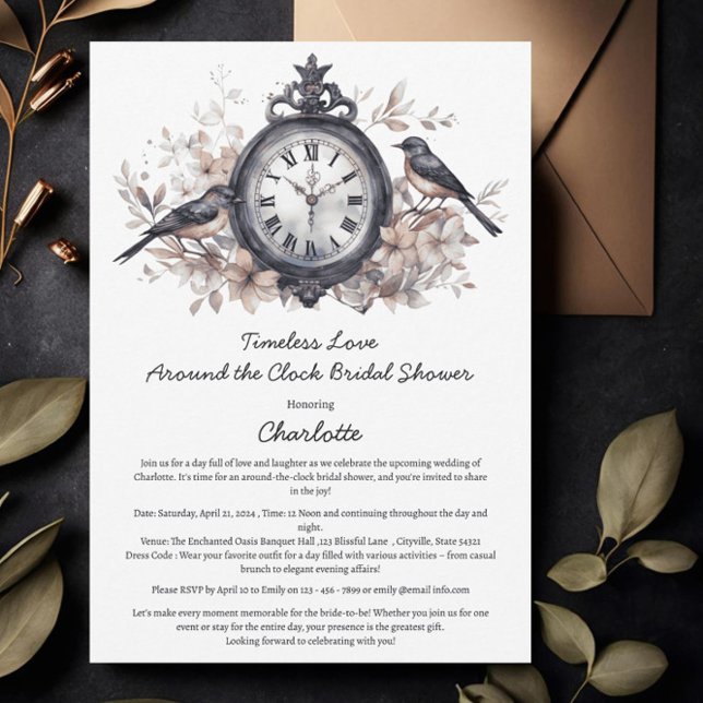Invitation Aquarelle Autour De La Fête des mariées Horloge (Créateur téléchargé)