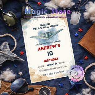 Invitation Aquarelle Avion de chasse furtif B2 Spirit Anniver