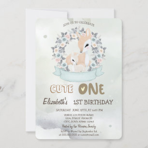 Invitation Aquarelle Baby Deer Flower Rose Vert 1er