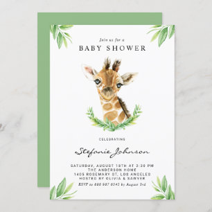 Invitation Aquarelle Baby Giraffe Baby shower de verdure