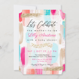 Invitation Aquarelle Baby shower Abstrait de pointes de bross