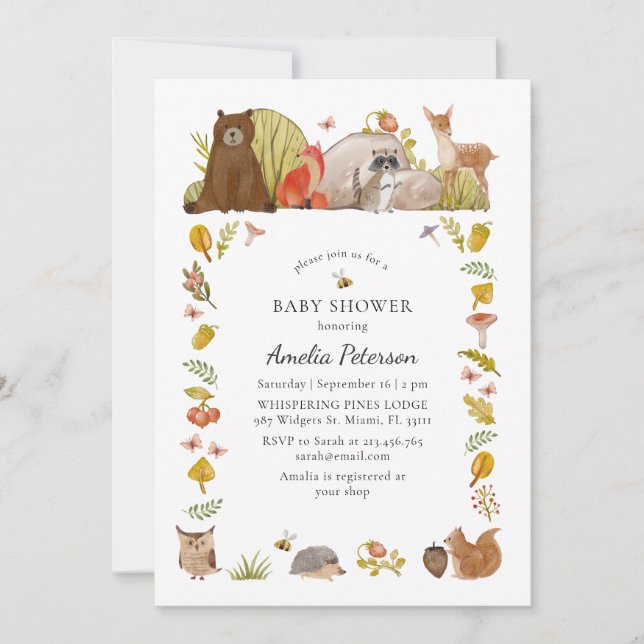 Invitation Aquarelle Baby shower bois (Devant)