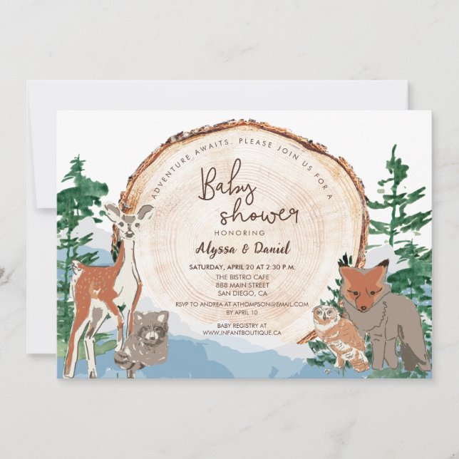 Invitation Aquarelle Baby shower bois personnalisé (Devant)