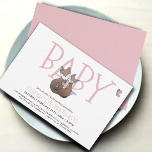 Invitation Aquarelle Baby shower Bois Renards Rose Girl