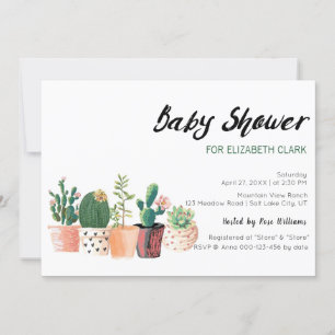 Invitation Aquarelle Baby shower Cactus et Pots Succulents