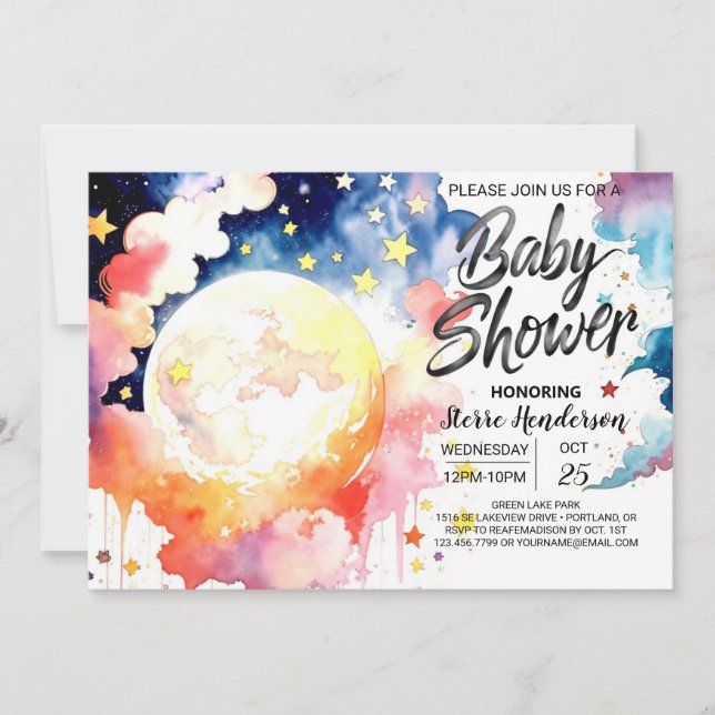 Invitation Aquarelle Baby shower céleste Merveilles (Devant)