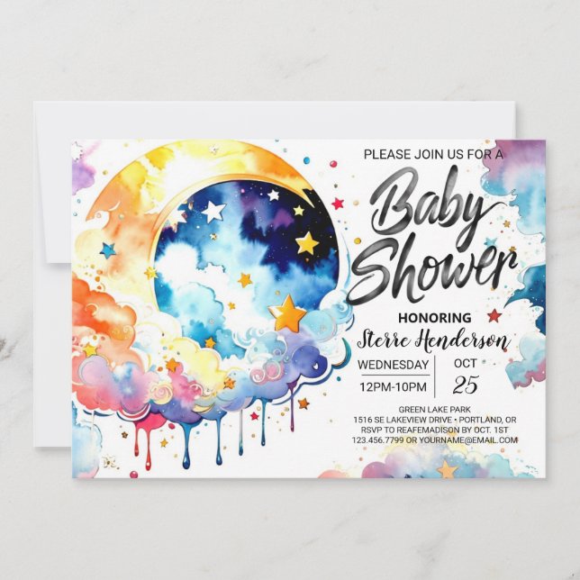 Invitation Aquarelle Baby shower céleste rêves (Devant)