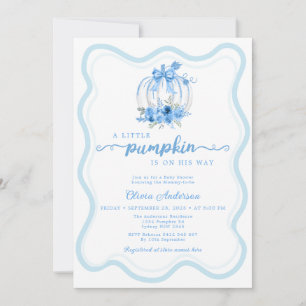 Invitation Aquarelle Baby shower Citrouille Blue Little Bow