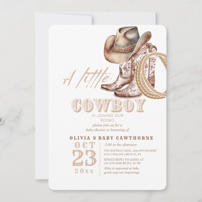 Invitation Aquarelle Baby shower Cowboy Russe (Devant)