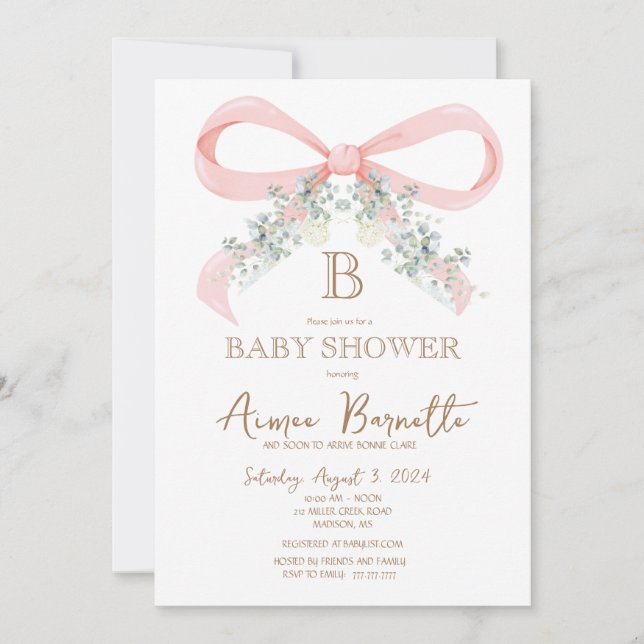 Invitation Aquarelle Baby shower de cabot rose (Devant)