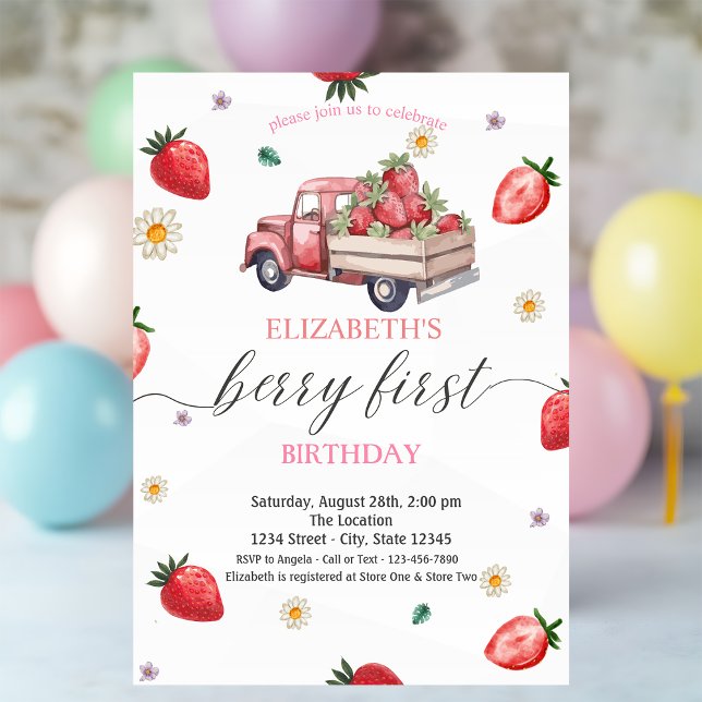 Invitation Aquarelle Baby shower de camion fraise (Créateur téléchargé)