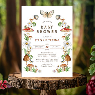 Invitation Aquarelle Baby shower de champignons et d'insectes