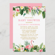 Aquarelle Baby shower de Flamant rose floral tropi