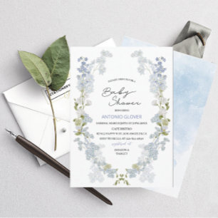Invitation Aquarelle baby shower de fleurs bleu Delphinium
