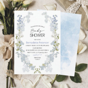 Invitation Aquarelle baby shower de fleurs bleu Delphinium