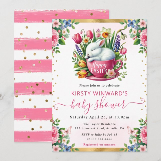 Invitation Aquarelle Baby shower de fleurs de printemps de la (Devant / Derrière)