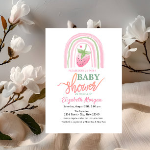 Invitation Aquarelle Baby shower de fraises arc-en-ciel