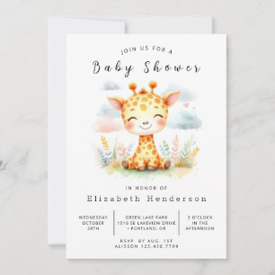Invitation Aquarelle Baby shower de girafe imprimable