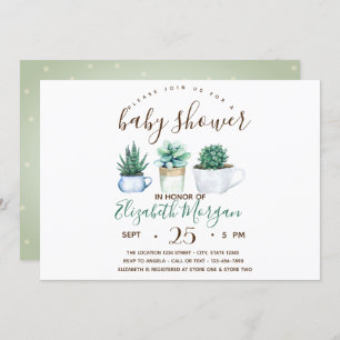 Invitation Aquarelle Baby shower de points de cactus succulen