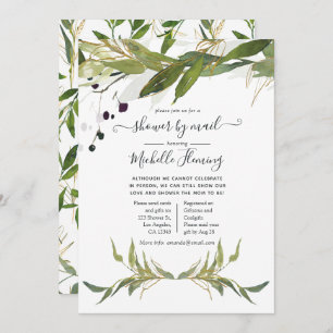 Invitation Aquarelle Baby shower de verdure feuillu par Mail