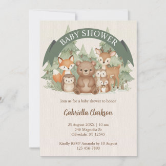 Invitation Aquarelle Baby shower des animaux de bois
