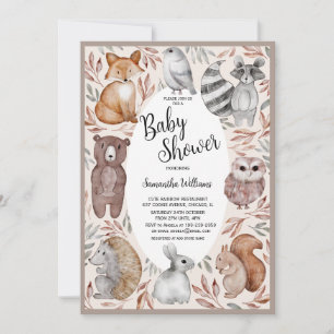 Invitation Aquarelle Baby shower des animaux de bois
