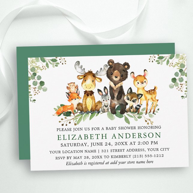 Invitation Aquarelle Baby shower des animaux de bois (Customize to change text color, size, text style or change color of back of card.)