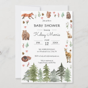 Invitation Aquarelle Baby shower des animaux de la forêt de b