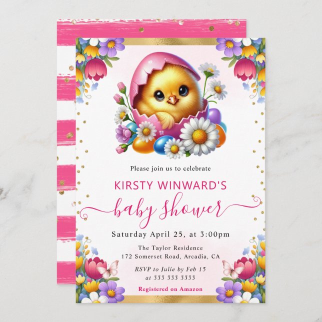 Invitation Aquarelle Baby shower des fleurs de printemps de p (Devant / Derrière)