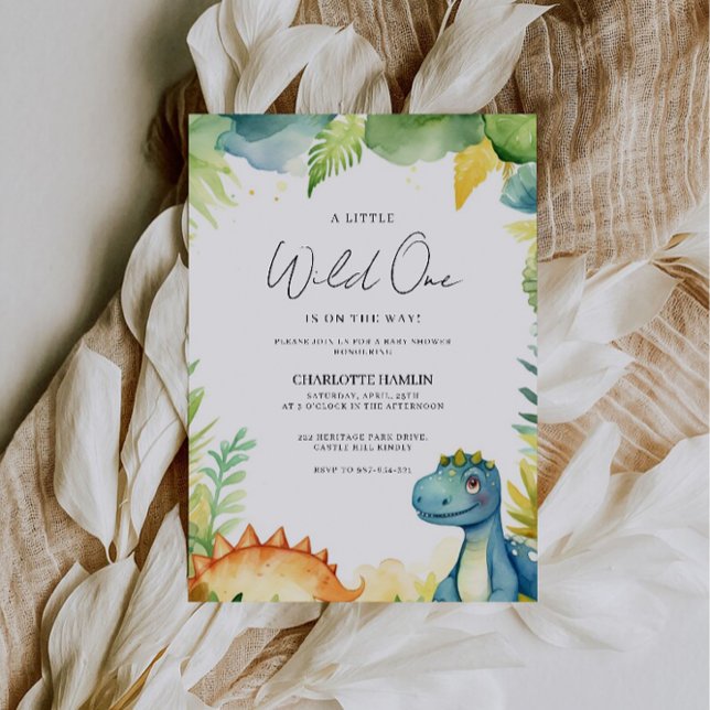 Invitation Aquarelle Baby shower Dinosaur (Watercolor Baby Shower Dinosaur Invitation)