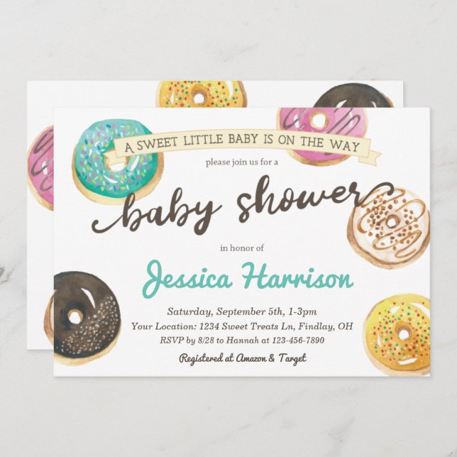Invitation Aquarelle Baby shower Donut - GraphicLoveShop (Devant / Derrière)