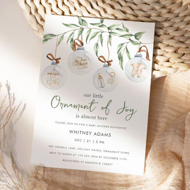 Invitation Aquarelle Baby shower d'ornements d'hiver (Créateur téléchargé)