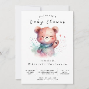 Invitation Aquarelle Baby shower d'ours de bois