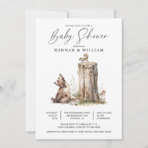 Invitation Aquarelle Baby shower d'ours de bois