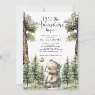Invitation Aquarelle Baby shower d'ours de bois