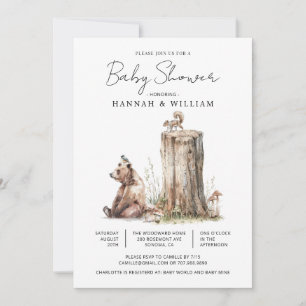 Invitation Aquarelle Baby shower d'ours de bois
