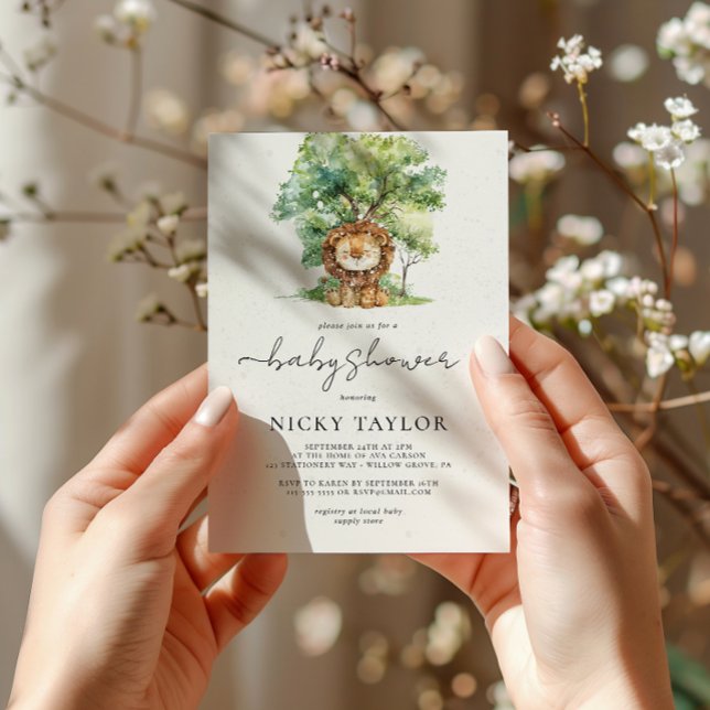 Invitation Aquarelle Baby shower du lion des neiges (Créateur téléchargé)