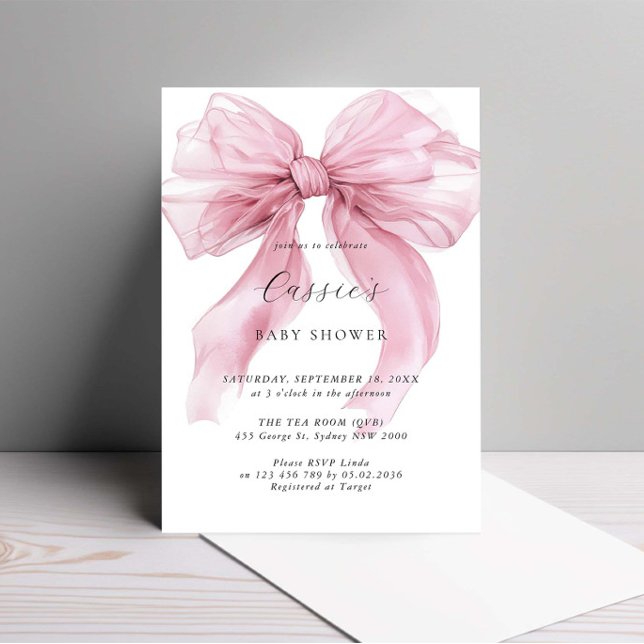 Invitation Aquarelle Baby shower en ruban de Bow rose (Créateur téléchargé)