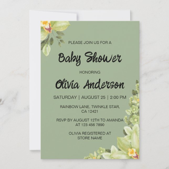 Invitation Aquarelle Baby shower Fille Fleur Tropicale (Devant)