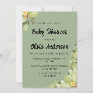 Invitation Aquarelle Baby shower Fille Fleur Tropicale