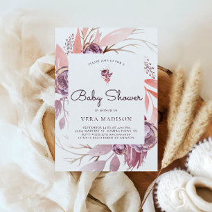Invitation Aquarelle Baby shower Fleurs d'automne