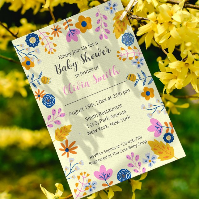 Invitation Aquarelle Baby shower Fleurs d'été (Créateur téléchargé)