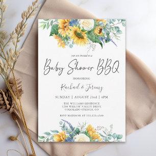 Invitation Aquarelle Baby shower Floral Fleurs de soleil BBQ