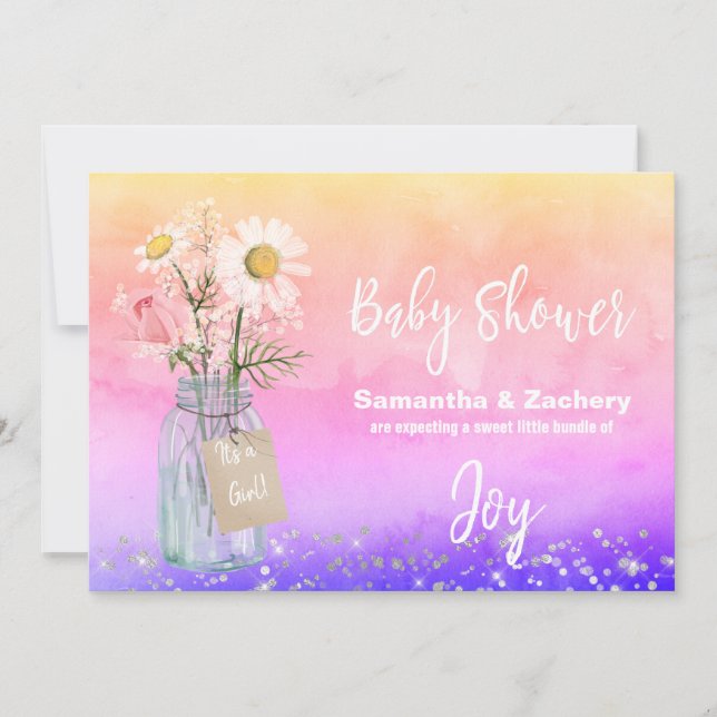 Invitation *~* Aquarelle Baby shower Floral Mason rustique (Devant)