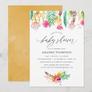 Invitation Aquarelle Baby shower floral tropical