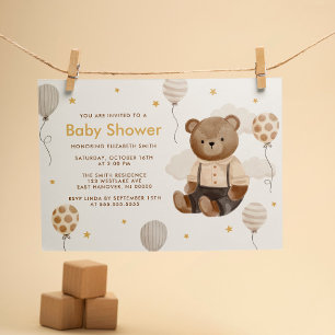 Invitation Aquarelle Baby shower Ours en Teddy